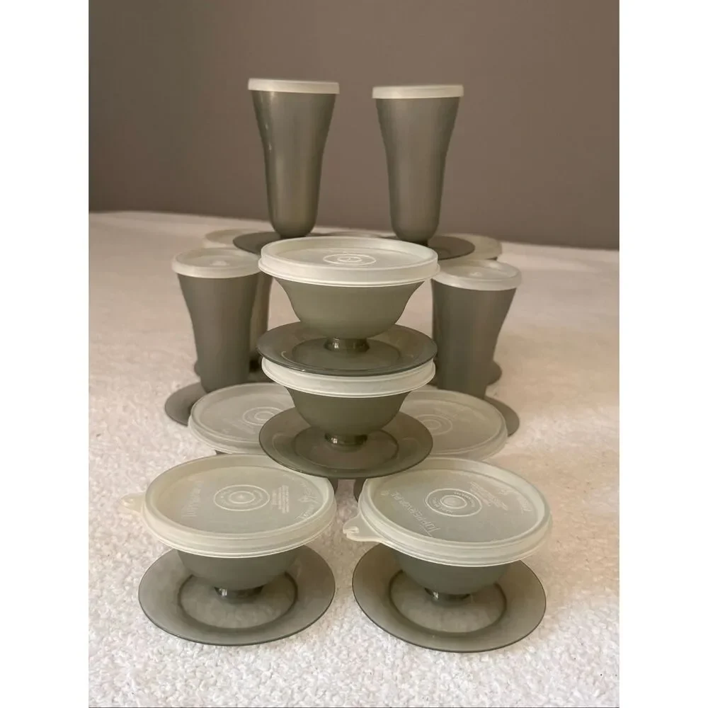 Vintage Tupperware Dessert Parfait Fruit/Pudding Cups Lids Smoke Gray - set of 1